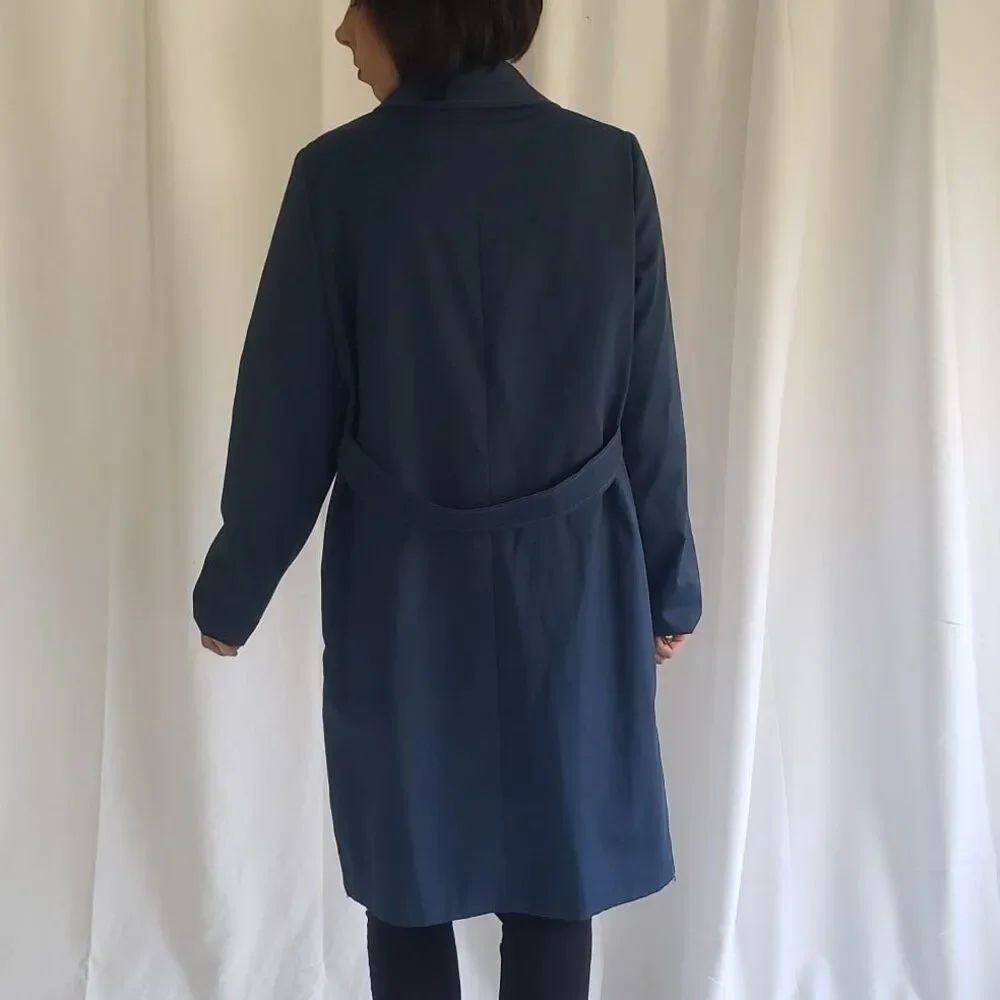 70s Blue Trench Coat with Orange Stitching‎ - Picture 3 of 4